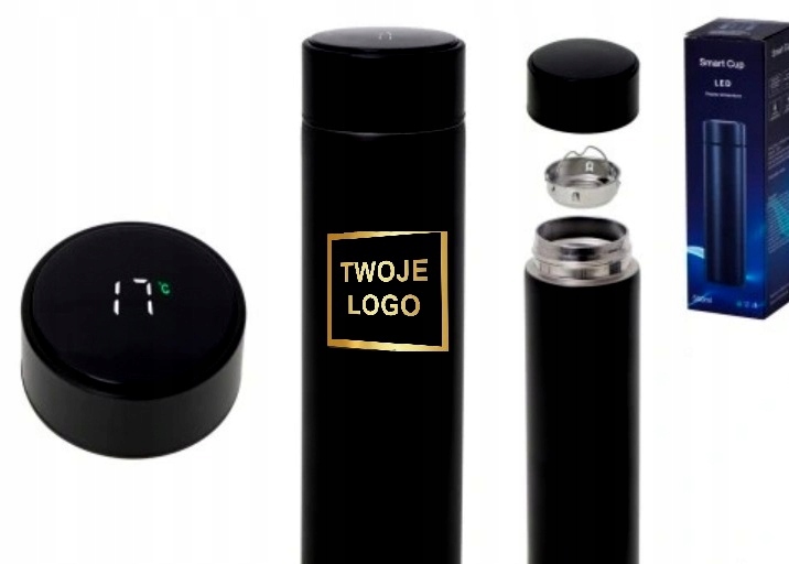 TERMOS TERMICZNY Kubek czarny grawer prezent Z LOGIEM KUBEK Z LOGO
