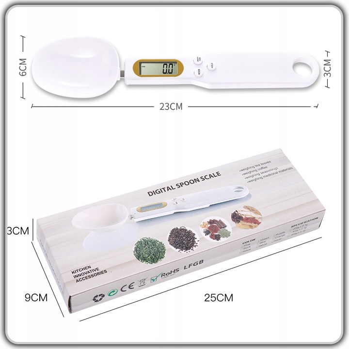 WAGA ELEKTRONICZNA KUCHENNA DO KUCHNI ŁYŻKA MIARKA Z WAGĄ