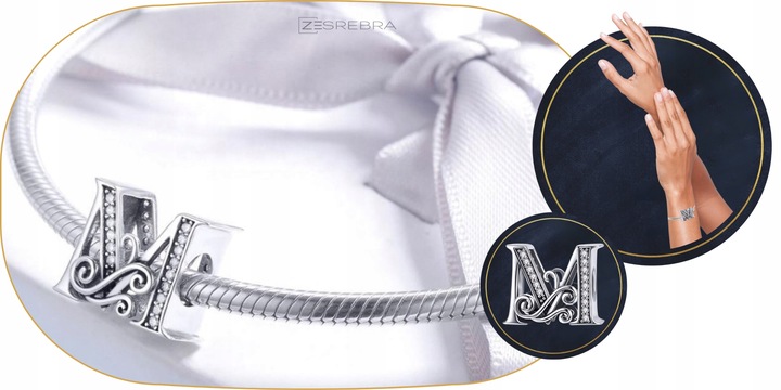 CHARMS LITERKA M srebro 925 litera srebrna koralik zawieszka charms pr S925