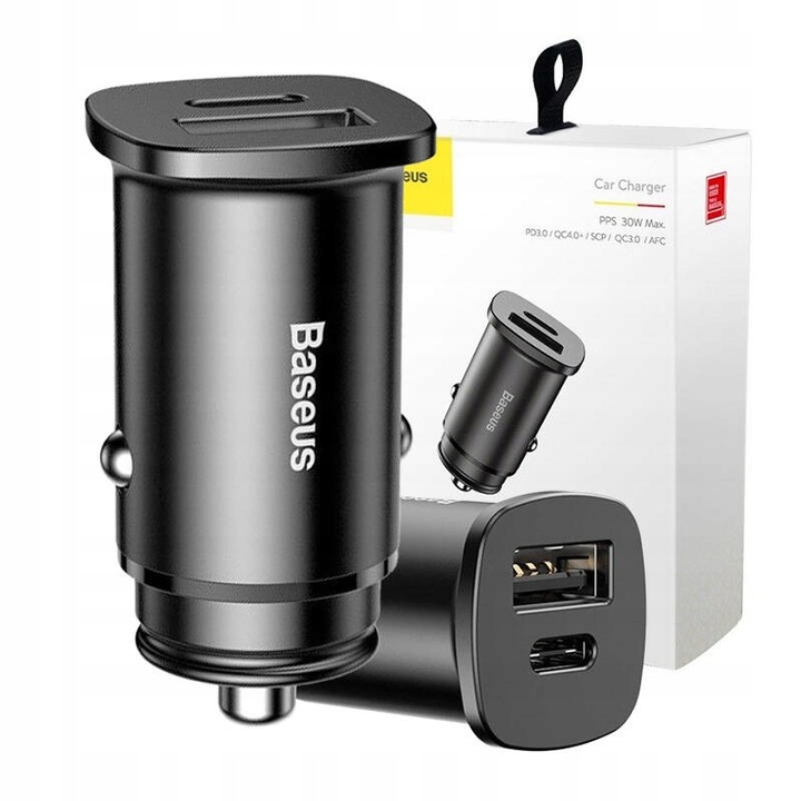 BASEUS ZASILACZ ŁADOWARKA SAMOCHODOWA 1X USB-A USB-C PD 3.0 QC 4.0 5A 30W