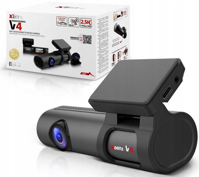 XBlitz V4 Professional 2.5K WiFi wideo-rejestrator DVR do auta +kamera tył