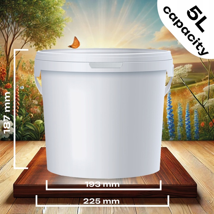 10 x 5L Wiaderko Plastikowe wiadro z pokrywą ATEST spożywcze 5 Litrów BIAŁE