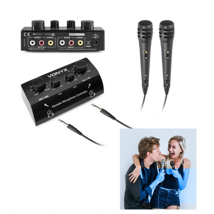 Kompletny ZESTAW DO KARAOKE 2 mikrofony mikser