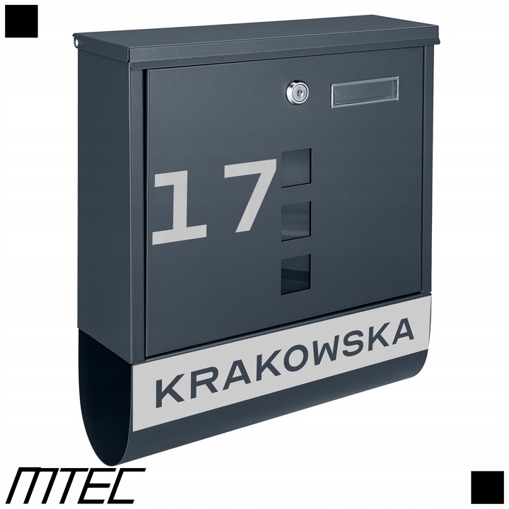 SKRZYNKA POCZTOWA NA LISTY POCZTĘ TUBA NA GAZETY ANTRACYT + NAPIS ADRES