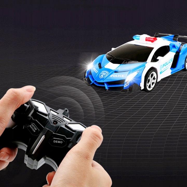 AUTO ROBOT ZDALNIE STEROWANY 2w1 TRANSFORMACJA POLICJA RADIOWÓZ PILOT LED