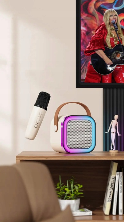 GŁOŚNIK BLUETOOTH PRZENOŚNY KARAOKE RGB 2 MIKROFONY MINI JACK USB SD