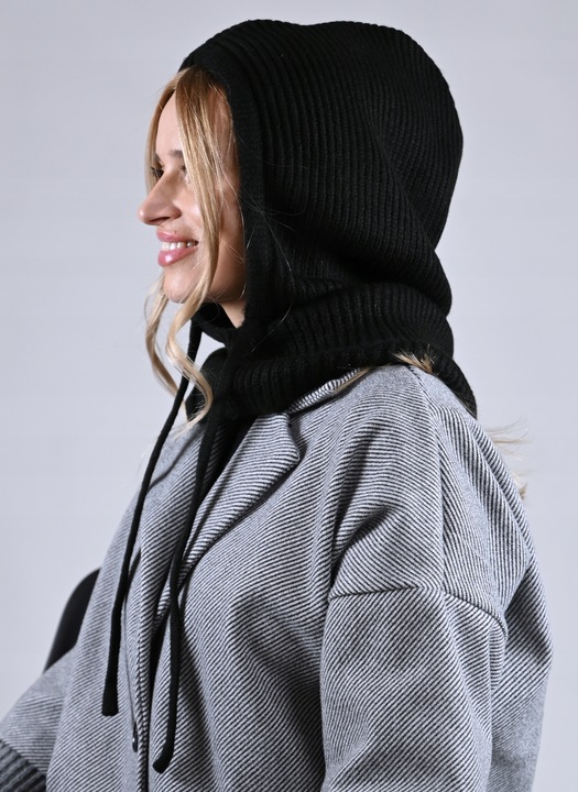 Czapka zimowa damska BALACLAVA kominarka kaptur na jesien Modna Czarna UNI