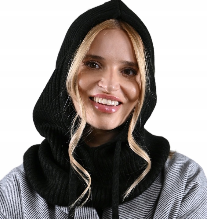 Czapka zimowa damska BALACLAVA kominarka kaptur na jesien Modna Czarna UNI
