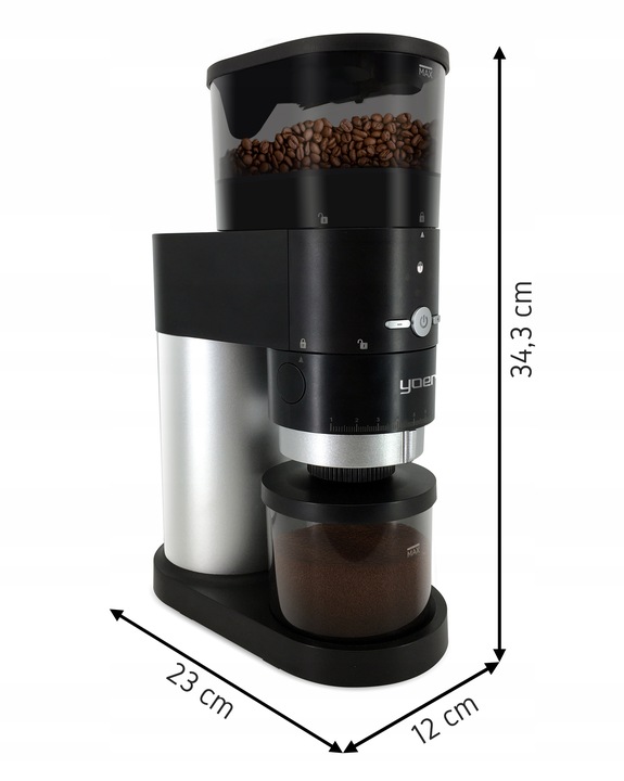 Elektryczny młynek kawy Żarnowy Yoer 150W AUTOMATYCZNY +43 Poziomy mielenia