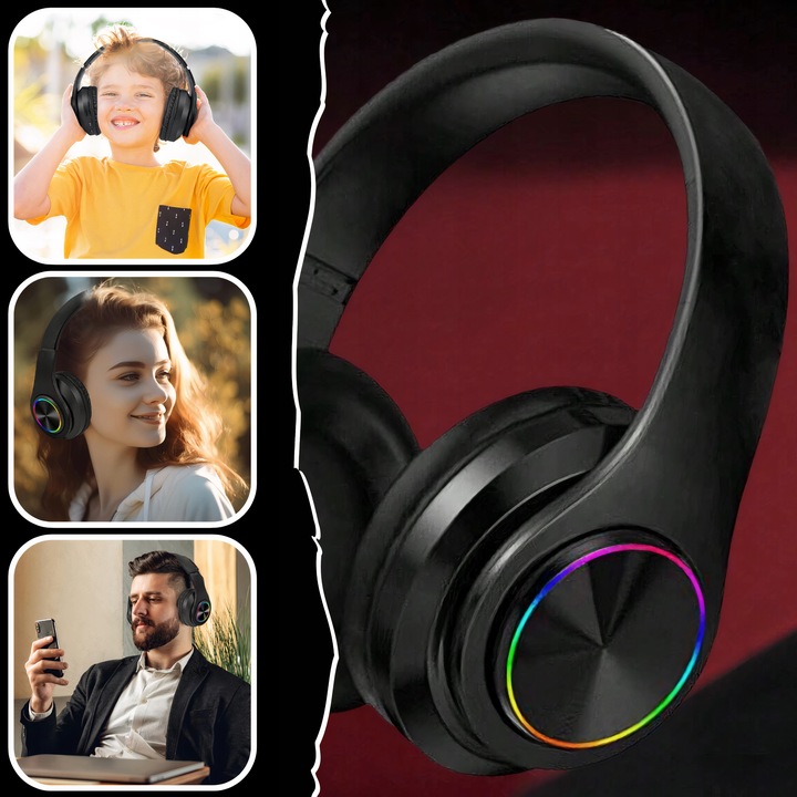 SŁUCHAWKI BEZPRZEWODOWE B39 BLUETOOTH MP3 NAUSZNE MIKROFON RGB DLA DZIECKA