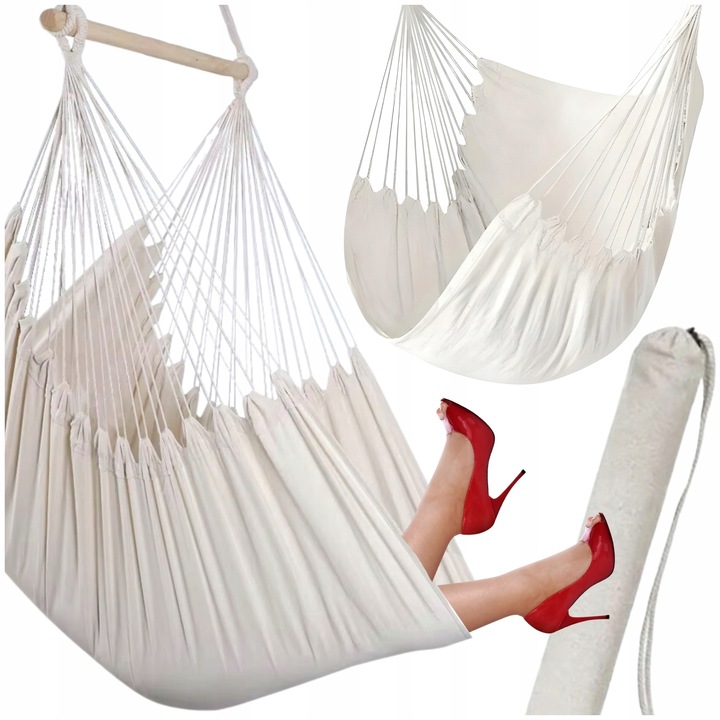 FOTEL WISZĄCY OGRODOWY BUJANY KOKON KRZESŁO BRAZYLIJSKIE HUŚTAWKA BOHO BEŻ