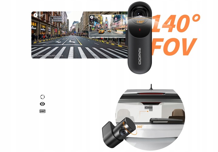 KAMERA SAMOCHODOWA DDPAI WIDEOREJESTRATOR 2K 1600P PRZÓD TYŁ WIFI APLIKACJA