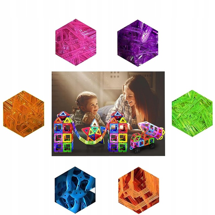 DUŻE KLOCKI MAGNETYCZNE KONSTRUKCYJNE EDUKACYJNE DLA DZIECI 3D 180ELE