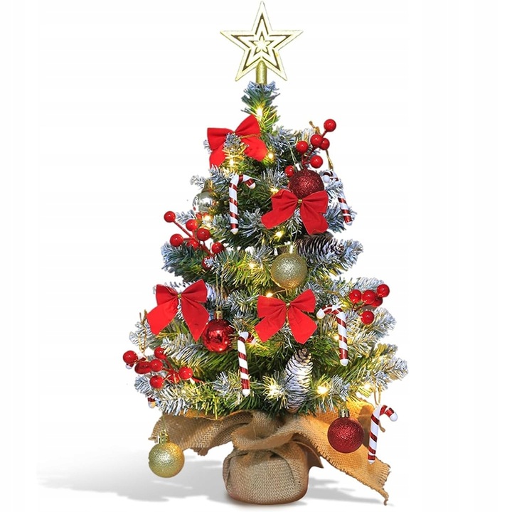 MAŁA SZTUCZNA CHOINKA 60 CM DO DEKORACJI STOŁU Z OŚWIETLENIEM LED