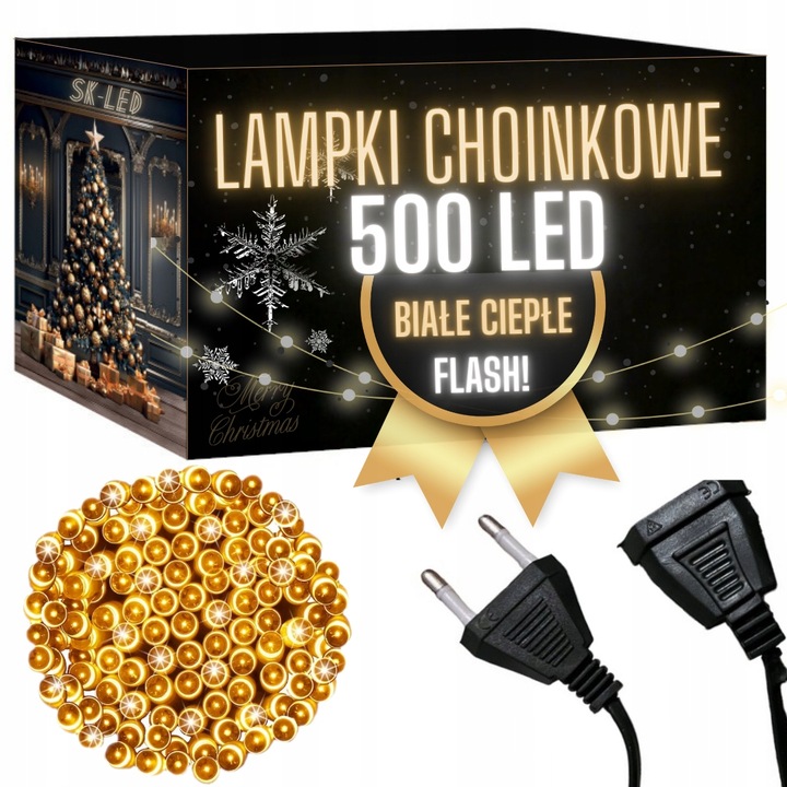 Lampki Choinkowe 500 LED Flash Białe Ciepłe 35m Światełka na Choinkę flesz