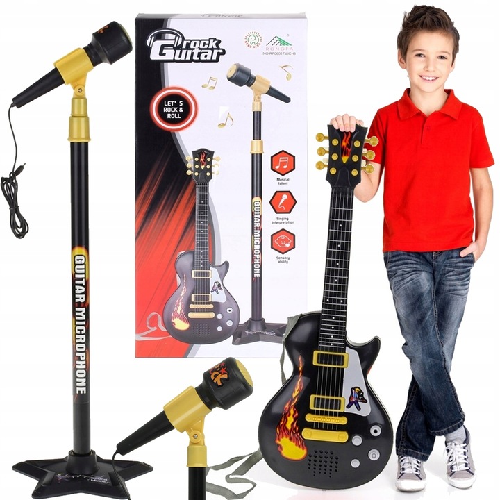 Gitara DLA DZIECI Elektryczna Na Baterie + Mikrofon Na Statywie + 6 melodii