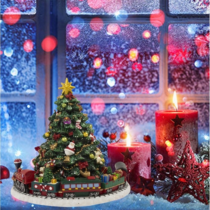 CHOINKA Z POZYTYWKĄ Z OBRACAJĄCA SIĘ KOLEJKĄ KARUZELA FIGURKA ŚWIĄTECZNA