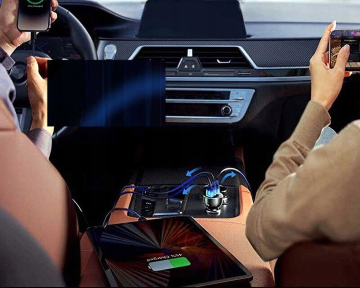 JOYROOM SZYBKA ŁADOWARKA SAMOCHODOWA 70W 1xUSB, 2xUSB C PODŚWIETLANA