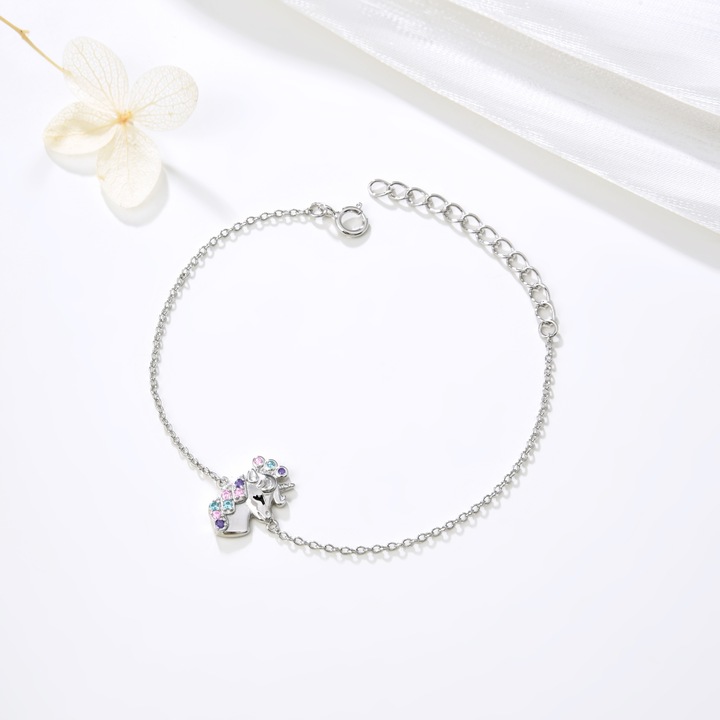 BRANSOLETKA SREBRNA DLA DZIEWCZYNKI JEDNOROŻEC CELEBRYTKA SREBRO PRÓBA 925