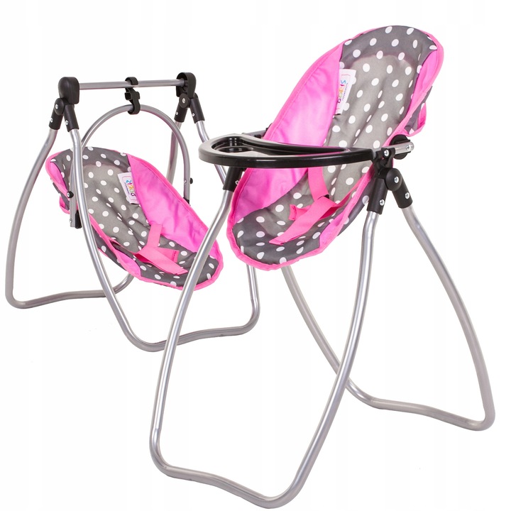 Zestaw dla lalek ŁÓŻECZKO + KRZESEŁKO do karmienia dla laki HUŚTAWKA 2w1