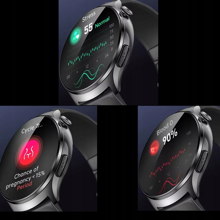 Smartwatch z Pomiarem Glukozy, EKG, HRV, Temperatura, 2 Paski w Zestawie