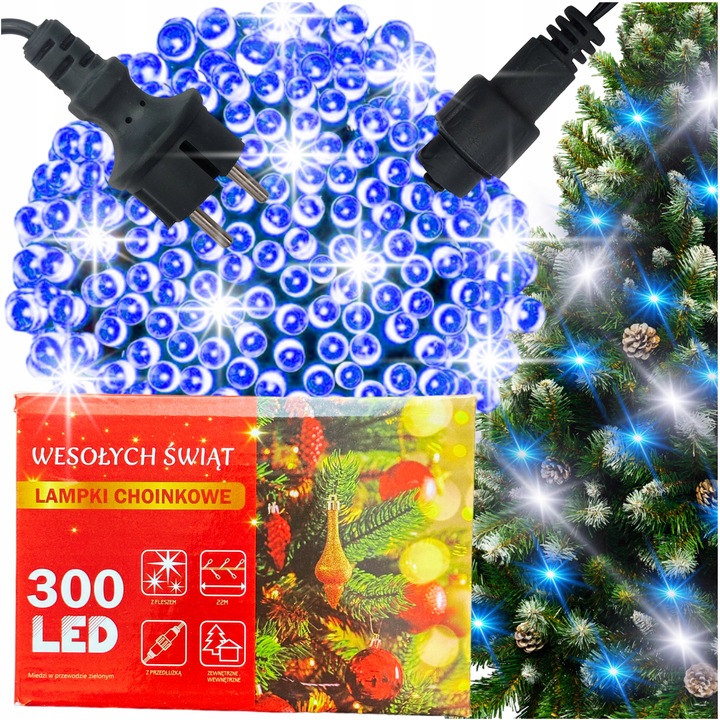 LAMPKI CHOINKOWE NIEBIESKIE 300 LED FLASH WEW/ZEW ŚWIĄTECZNE NA CHOINKĘ 22M