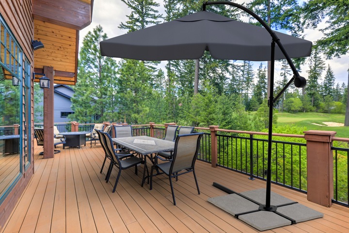 PARASOL OGRODOWY 350cm SKŁADANY NA WYSIĘGNIKU WODOODPORNY + POKROWIEC SZARY