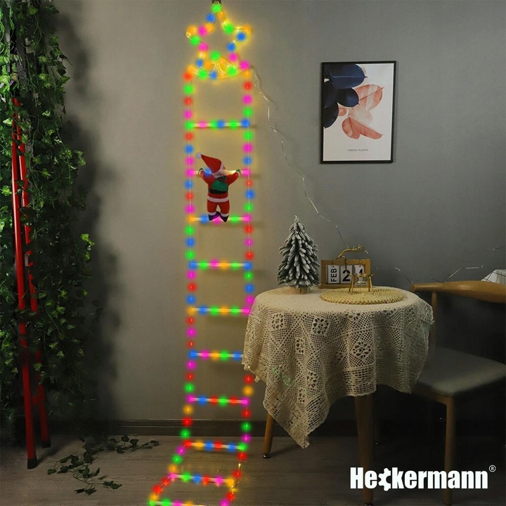 ŚWIĄTECZNA DEKORACJA LED MIKOŁAJ WSPINAJĄCY SIĘ PO DRABINIE ŚWIECĄCY 330cm