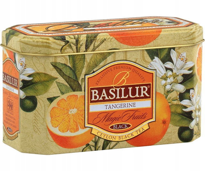 Basilur TANGERINE czarna herbata MANDARYNKA torebki PUSZKA - 20 x 2 g