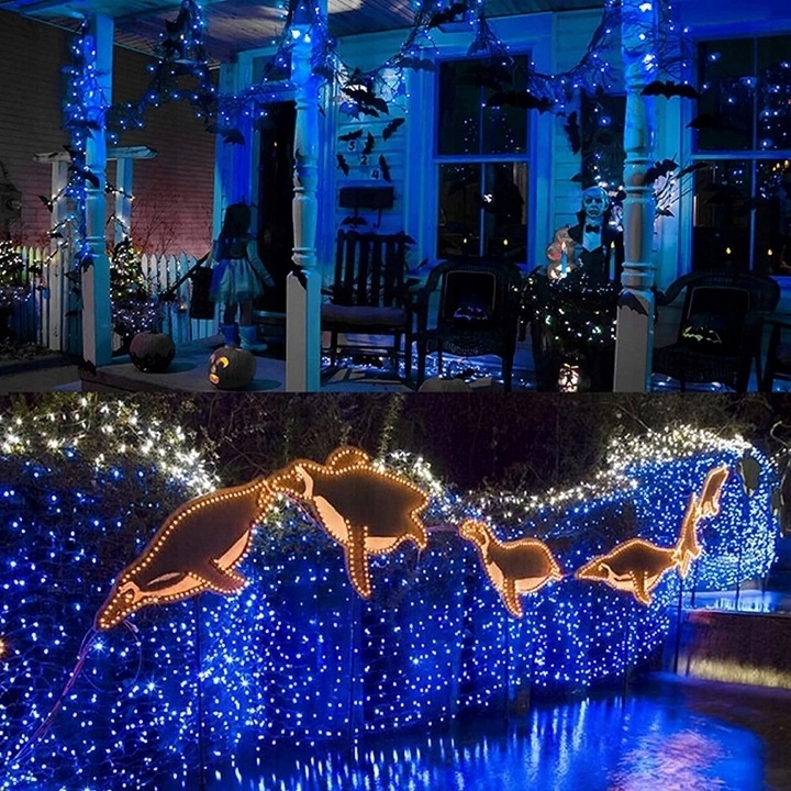 LAMPKI CHOINKOWE 500 LED NIEBIESKIE FLASH ZEWNĘTRZNE WEWNĘTRZNE GRUBY KABEL