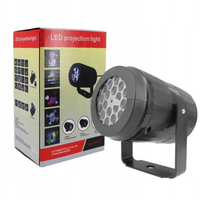 PROJEKTOR RZUTNIK ŚWIĄTECZNY LED KOLOROWY 16 WZORÓW HIT