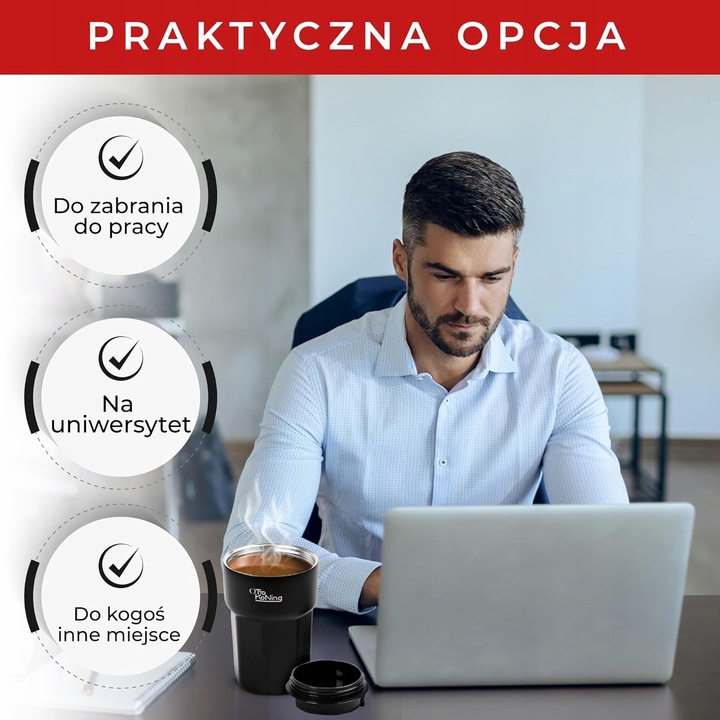 Kubek termiczny Otto Koning 350ml stalowy czarny do kawy i podróży