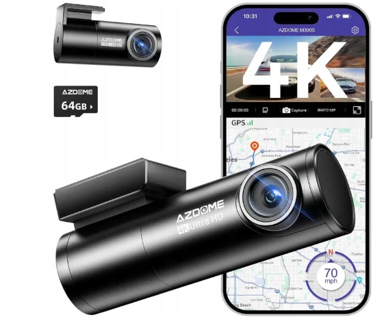 Azdome m300s wideorejestrator 4k uhd przód tył gps głos g-sensor