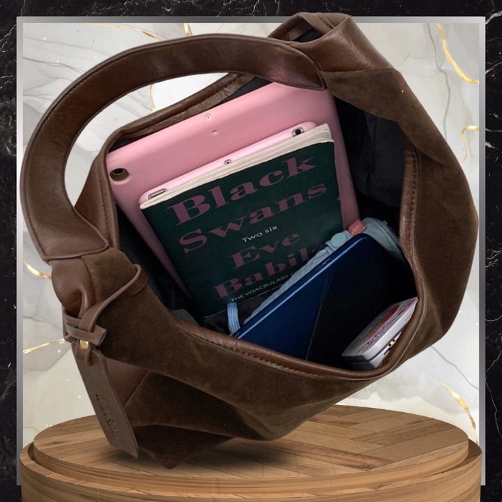 Torebka Damska Zamszowa BAD&BAGS Na Ramię Torba Pojemna Brązowa Elegancka