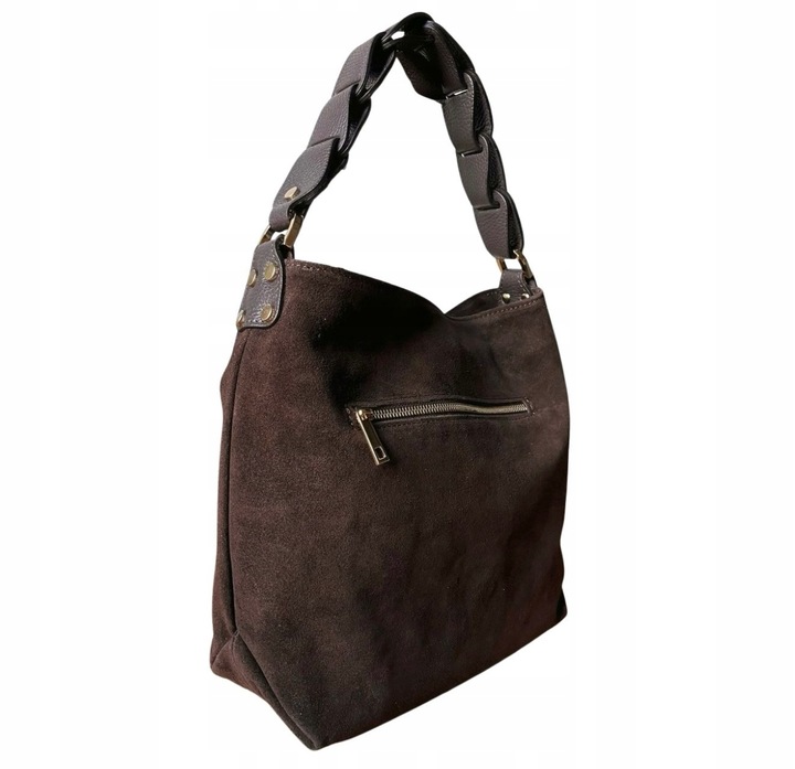 Czekoladowa zamszowa torebka brązowa shopper ZAMSZ NATURALNY Vera Pelle