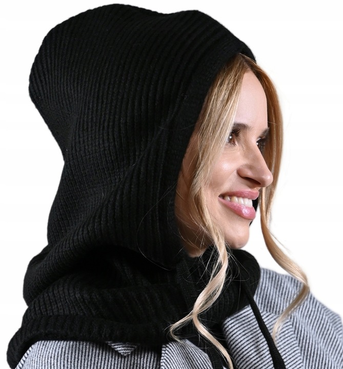 Czapka zimowa damska BALACLAVA kominarka kaptur na jesien Modna Czarna UNI
