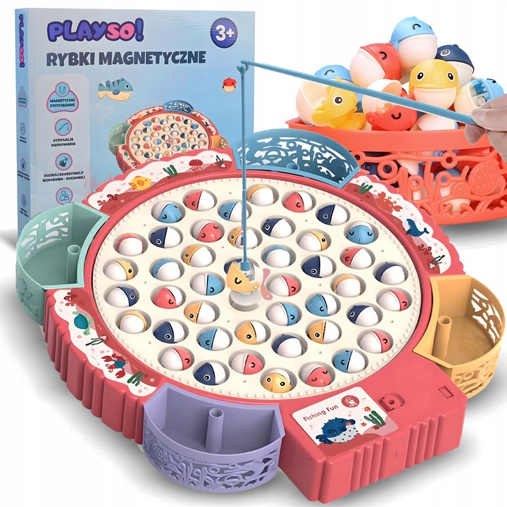 GRA ZRĘCZNOSCIOWA ŁOWIENIE RYBEK NA MAGNES KOTEK WĘDKI PUZZLE DLA DZIECI