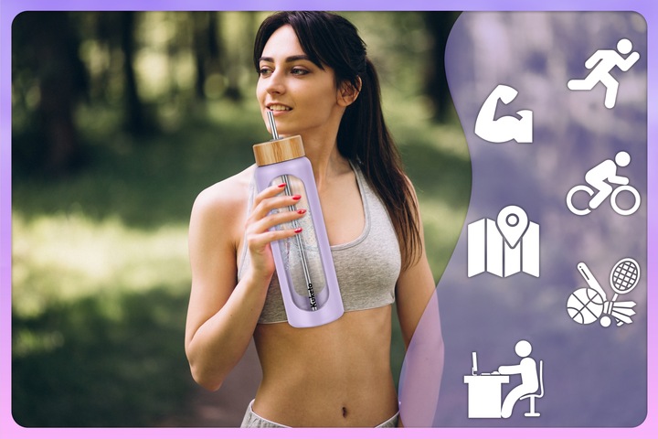 BUTELKA SZKLANA NA WODĘ NAPOJE ZE SŁOMKĄ SITKIEM SZCZELNA DUŻA BIDON 1,2L