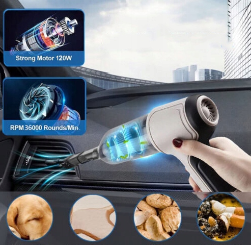 BEZPRZEWODOWY WYDAJNY RĘCZNY ODKURZACZ SAMOCHODOWY 120W 9000PA ŁADOWANY