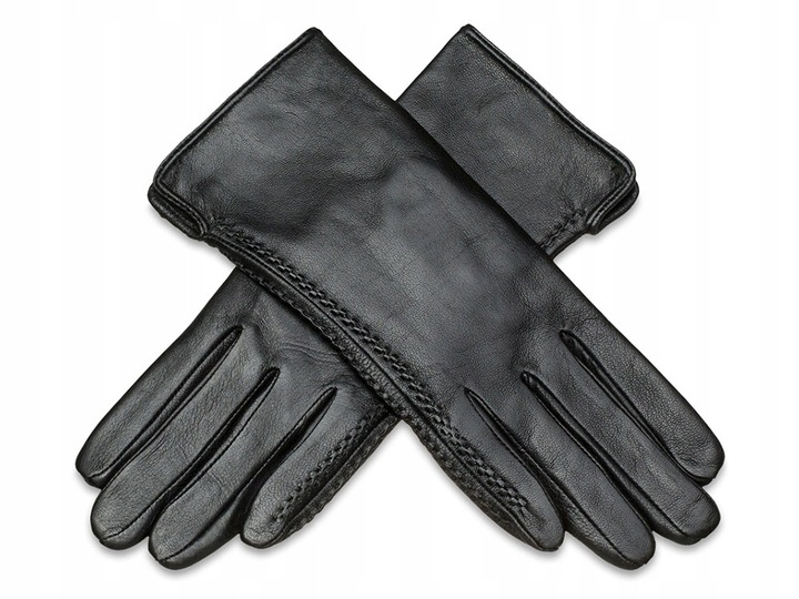 RĘKAWICZKI SKÓRZANE DAMSKIE OCIEPLANE SKÓRA CIELĘCA CZARNE NA JESIEŃ ZIMĘ