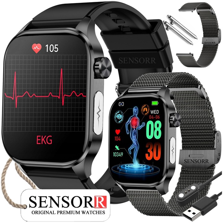 ZEGAREK MĘSKI SMARTWATCH EKG POMIAR CUKRU CIŚNIENIE TEMPERATURA ROZMOWY PL