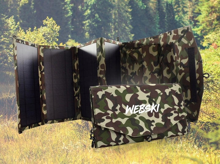 PRZENOŚNY PANEL SŁONECZNY 4 PANELE 2xUSB 20W MATA SOLARNA SKŁADNA W GÓRY