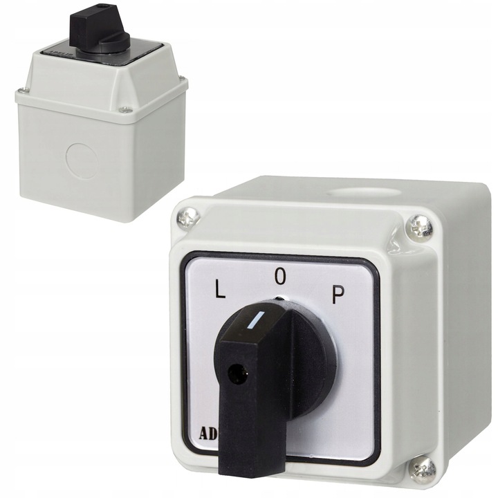 ŁĄCZNIK KRZYWKOWY 16A LEWO PRAWO W MAŁEJ OBUDOWIE 70x70 L-0-P 3P IP65