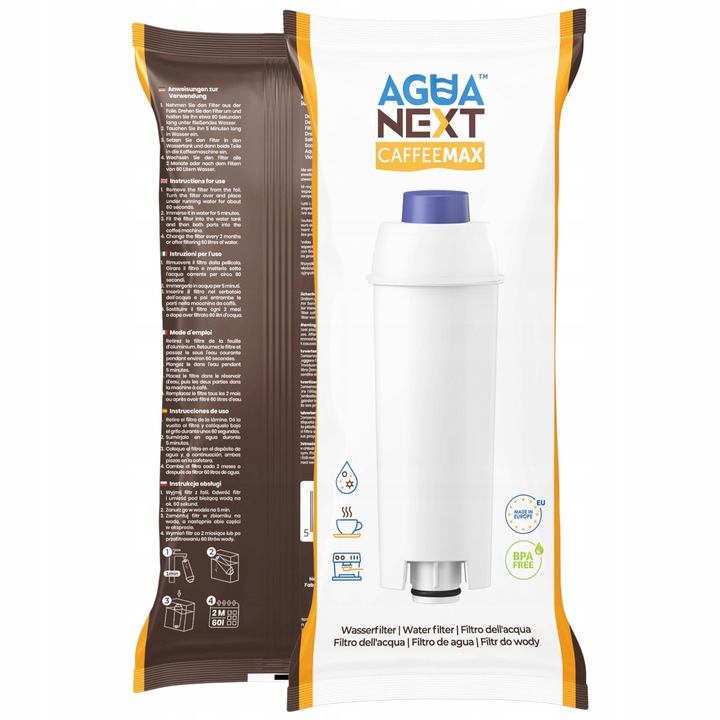 Odkamieniacz Delonghi + Agua Next filtr do wody do ekspres Delonghi 4 szt
