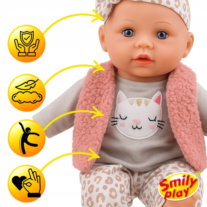 Lalka bobas duża 32 cm interaktywna śpiewa mówi 2 języki PL EN SMILY PLAY