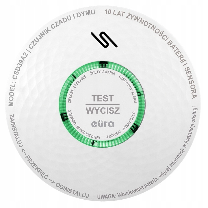 2w1 Czujnik CZADU tlenku węgla i dymu 10lat żywotności wbudowana bateria