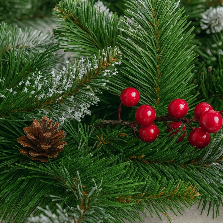 WIENIEC ŚWIĄTECZNY STROIK NA ŚWIĘTA Z OZDOBAMI JARZĘBINA SZYSZKA gęsty XXL