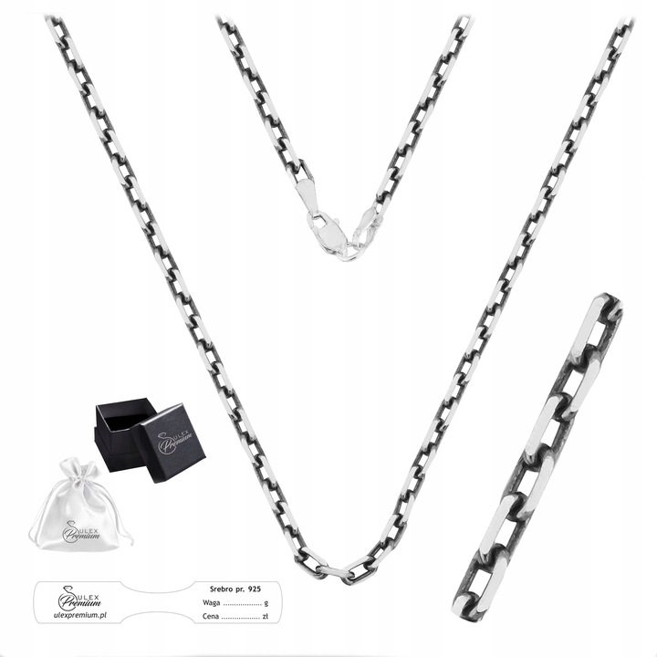 Łańcuszek srebro pr. 925 Oksydowany Splot Ankier do Wisiorków| 50 cm x 3 mm