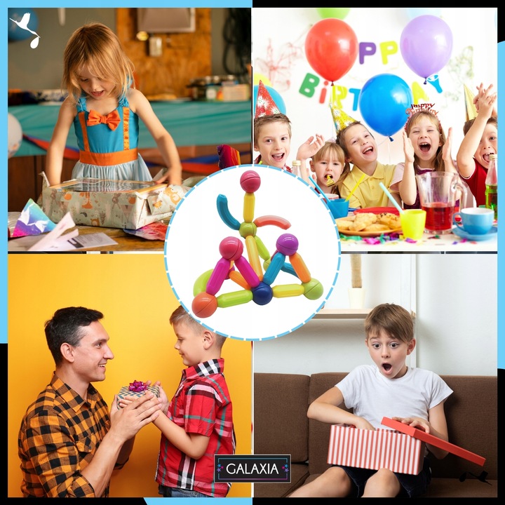 KLOCKI MAGNETYCZNE GALAXIA DUŻE Konstrukcyjne Dla Dzieci 120 el Magnetic