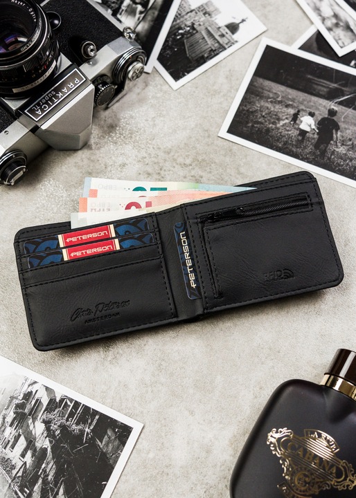 Portfel Peterson męski mały na suwak slim z ochroną kart RFID kompaktowy